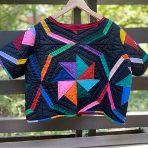 Vintage Quilt top medium black colorful rainbow star